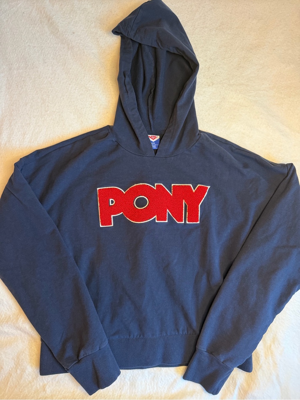 Pony Navy Hoodie with Bold Red Logo